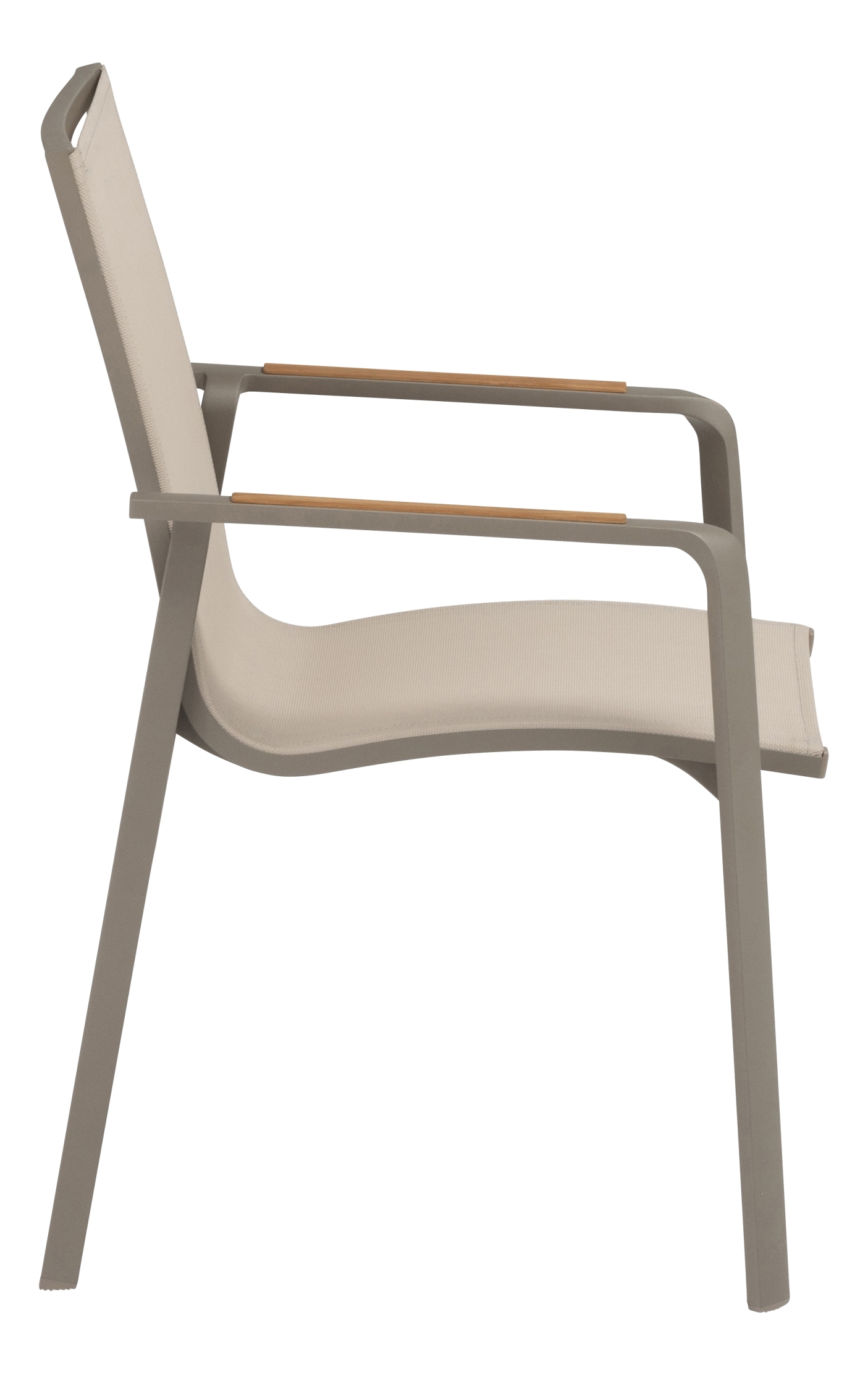 KETTLER DIAMOND Stapelsessel Textilene, Armlehnen Teakholz taupe/Stucco beige