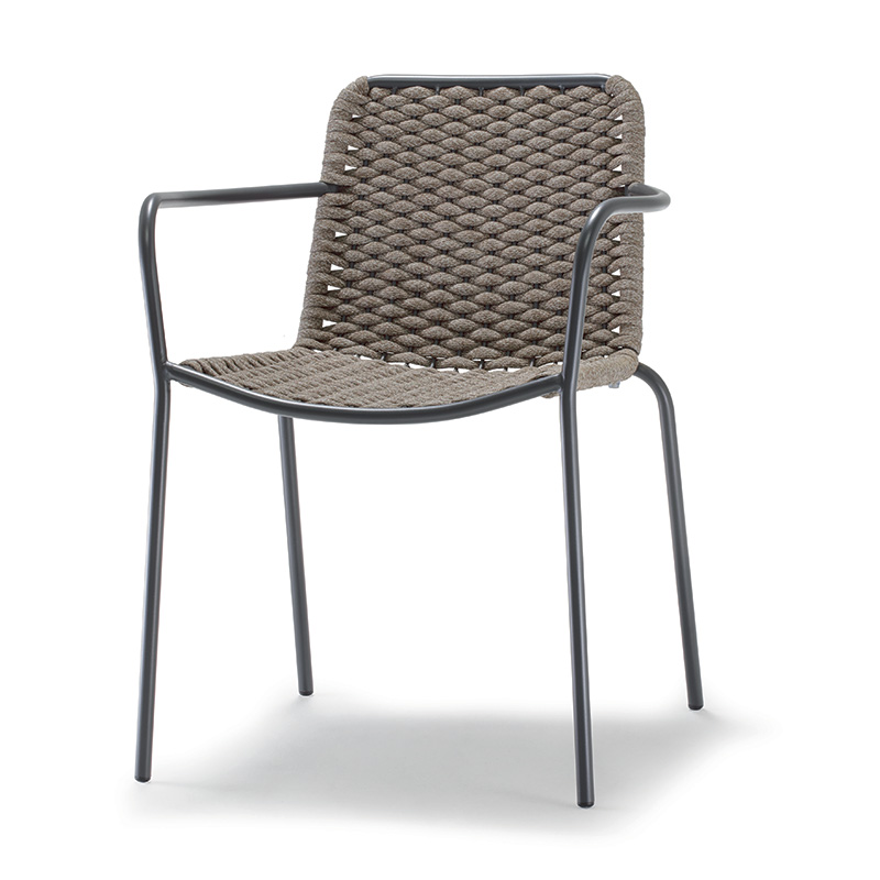 Grattoni Cannes/Lux Sessel stapelbar mit Armlehnen Stahl Anthrazit/Braun