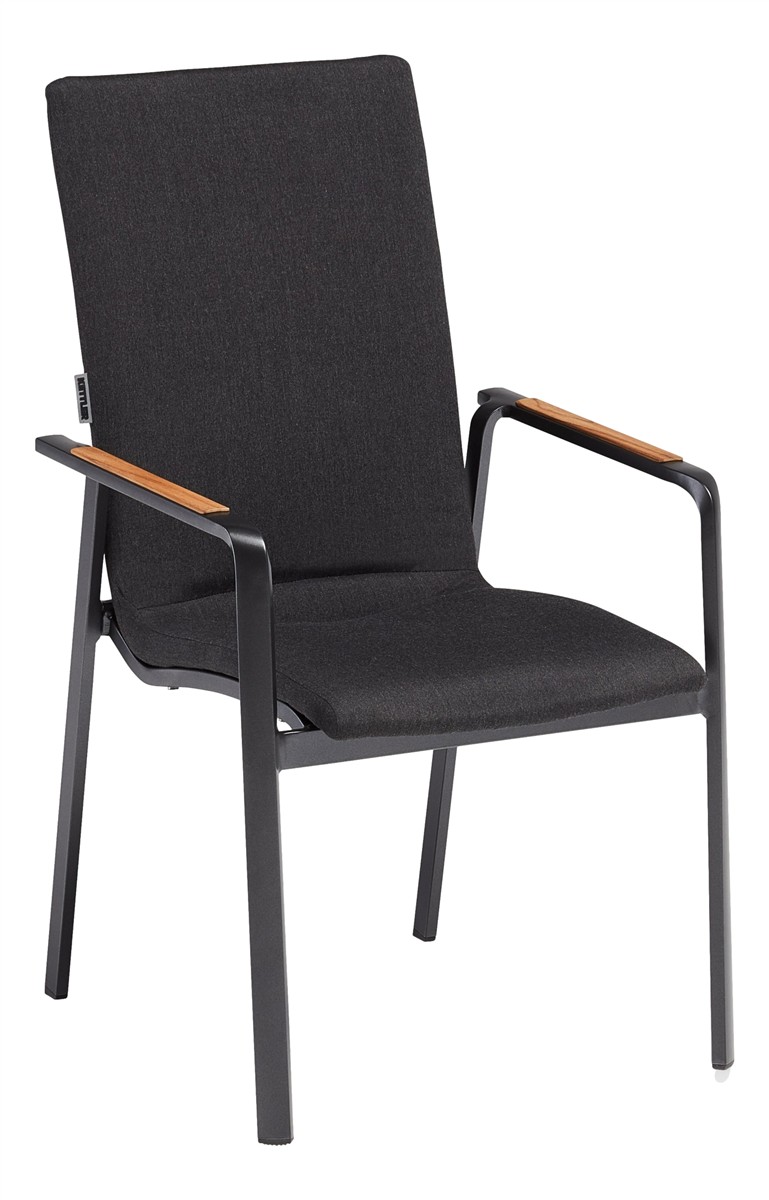 Kettler DIAMOND Stapelsessel mit hoher Rückenlehne Sunbrella anthrazit/sooty, Armlehne Teak