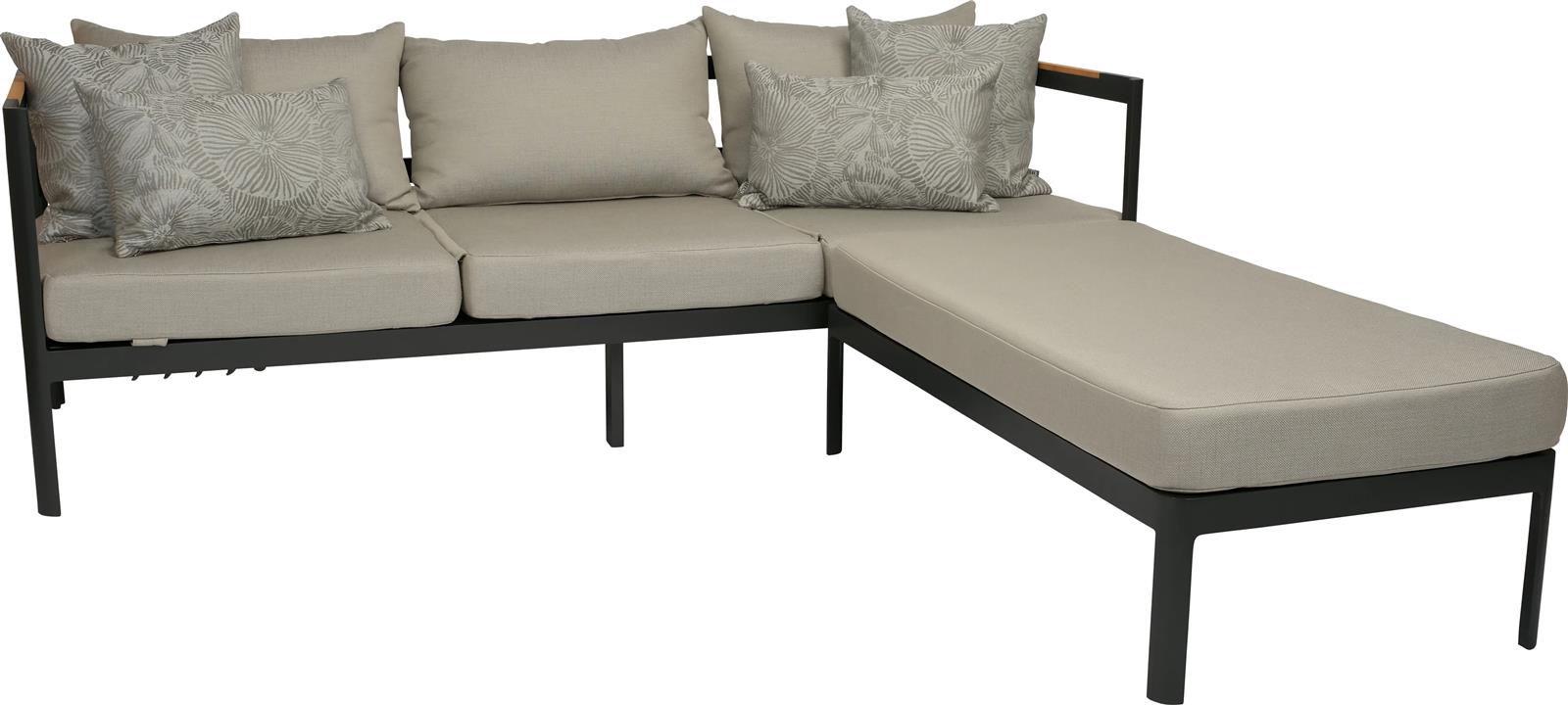 Stern Set Viggo Aluminium schwarz matt, Kissen 100% Polyacryl cream , Armlehnen Teak FSC-zertifiziert 