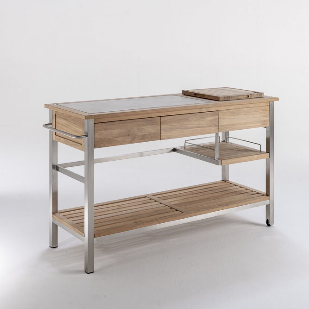 ARCO Quadro Multifunktioneller Servierwagen Teakholz/Edelstahl