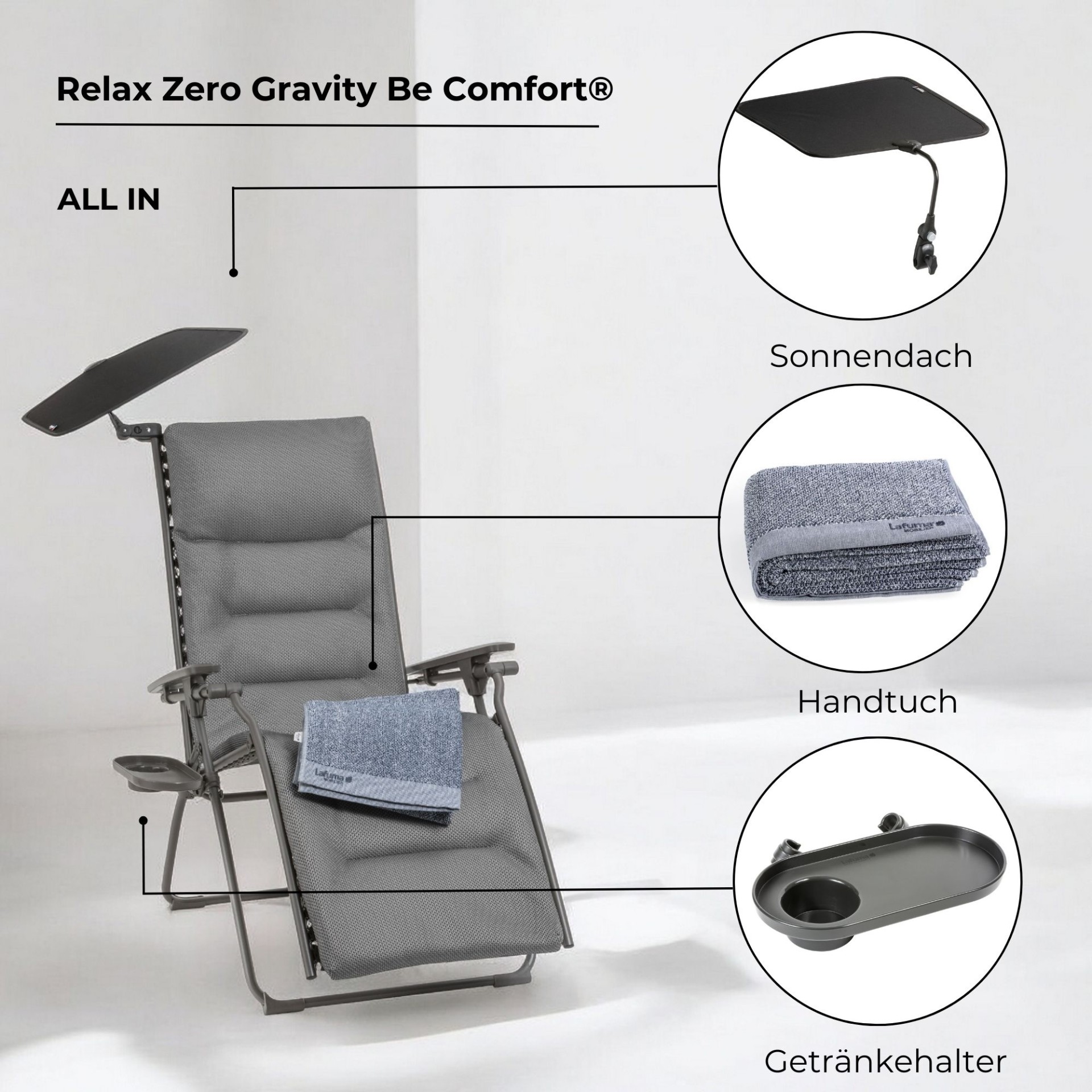 Lafuma EVOLUTION Relaxsessel Be Comfort® Titan/Ash Grey inkl. Zubehört