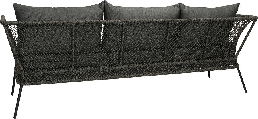 Stern Dining Lounge Odea mit Armlehne Kopfteil beidseitig verstellbar Aluminium schwarz matt Kordel pepper Kissen seidenschwarz