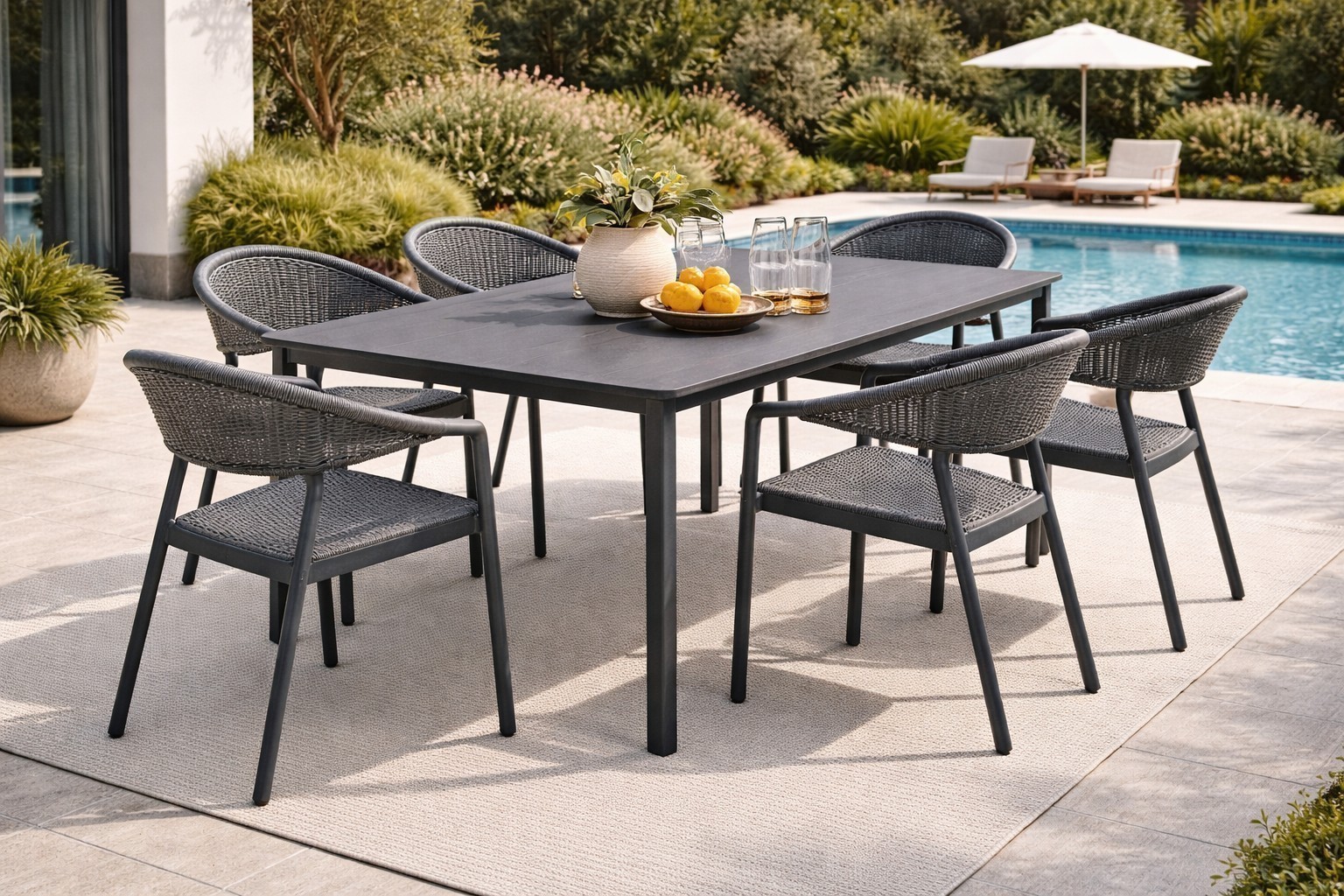 Nardi Piave Tischset 160 x 90 cm anthrazit mit Teppich 8-teilig