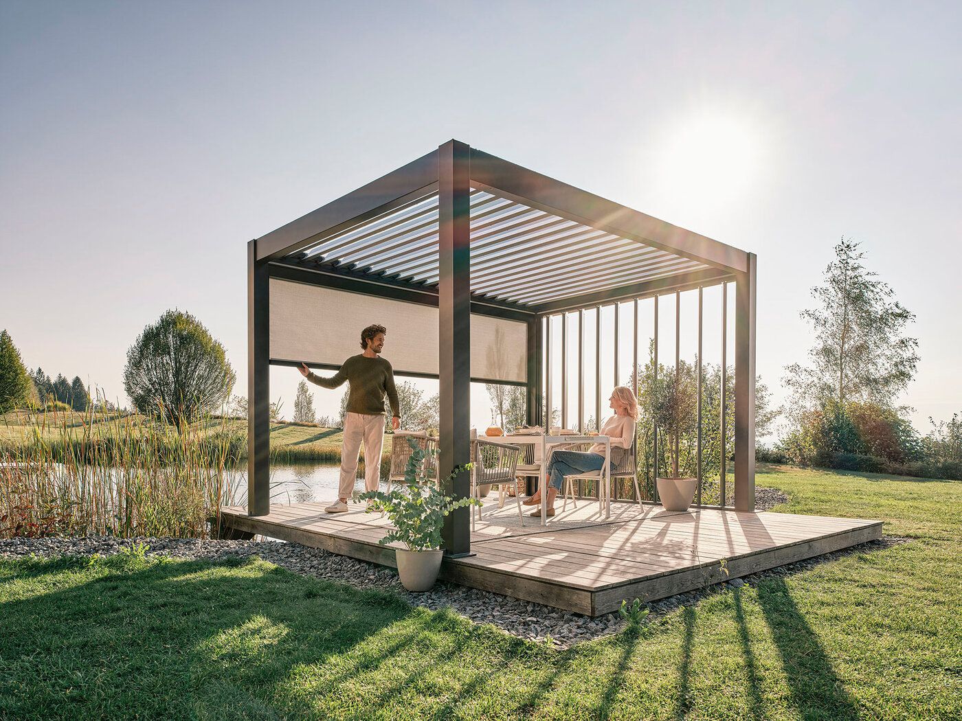 Biohort Pergola Sonnenschutzrollo quarzgrau-metallic für 3 m Seite